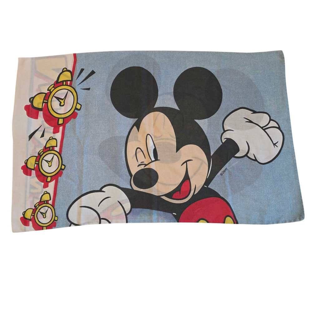 Vintage 90s Mickey Mouse Pillowcase Standard Blue Sleep Wake Alarm Clocks‎